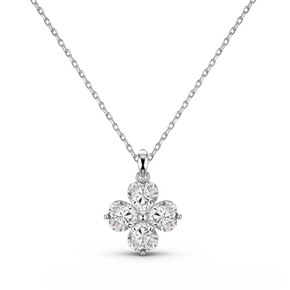 3.20ct Heart Cut Lab Created Moissanite 925 Silver Clover Pendant Necklace