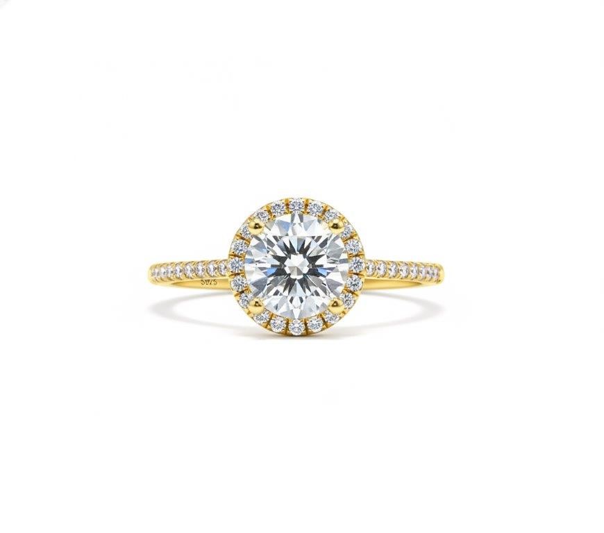 2.0ct GRA Moissanite white 18k Solid Yellow Gold Vermeil Ring -9US