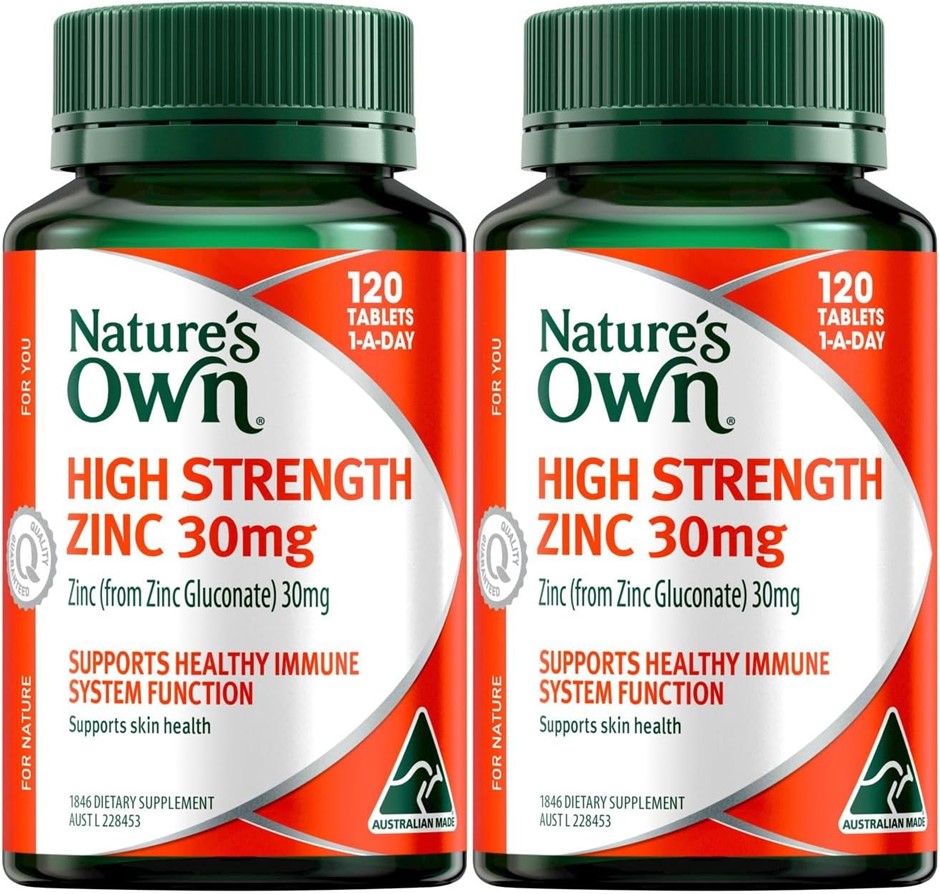 2 x NATURE'S OWN High Strength Zinc 30mg - Supports Immune System Function