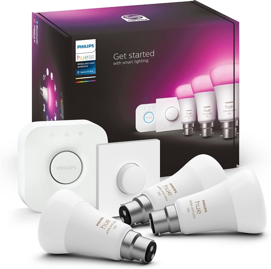PHILIPS Hue White & Colour Ambiance Starter Kit: Smart Bulb 3X Pack LED [B2