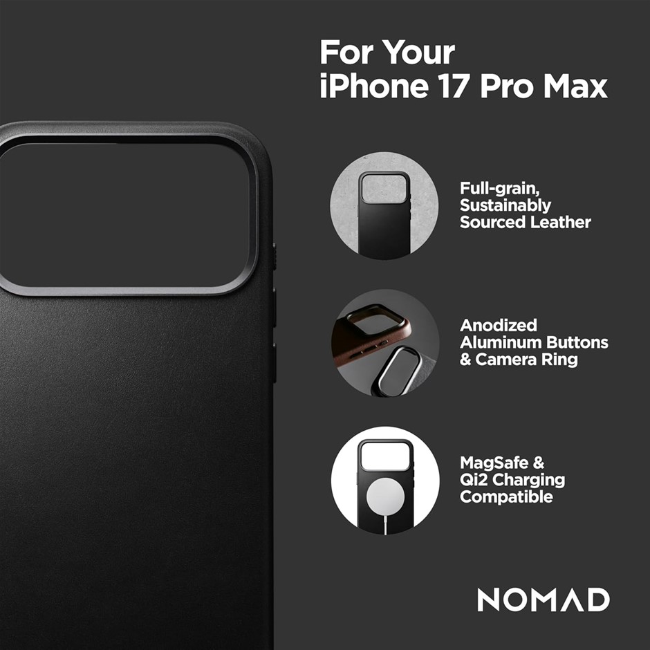 NOMAD Traditional Leather Phone Case Apple iPhone 17 Pro Max, MagSafe Compa