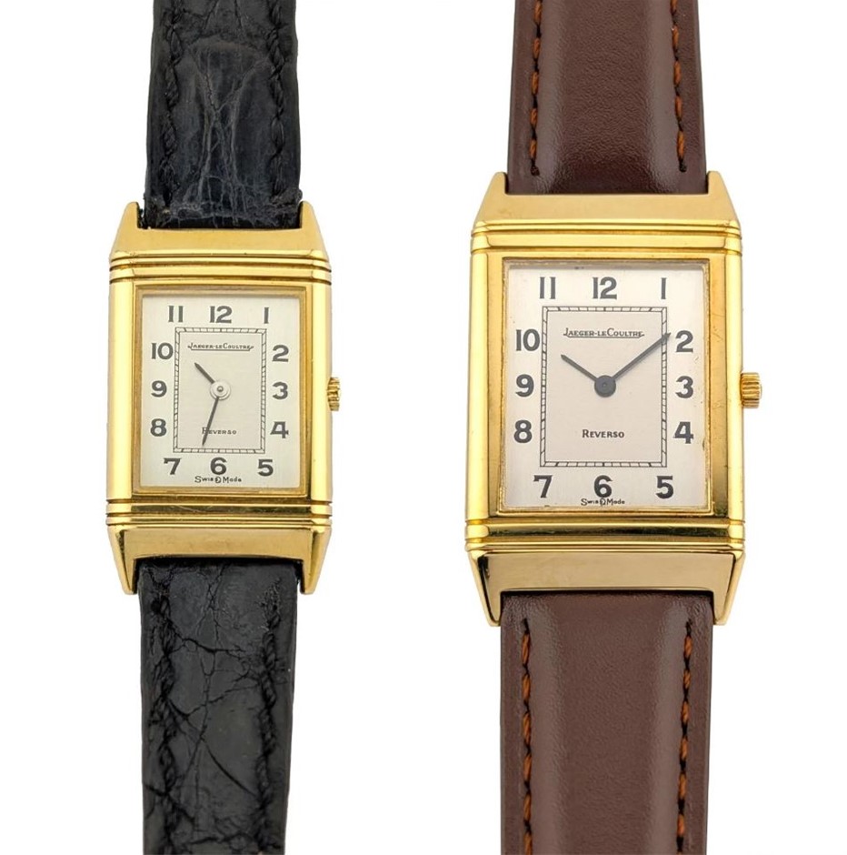0019-2584535 · JAEGER-LECOULTRE 18K YELLOW GOLD REVERSO SMALL & MEDIUM COUPLES FULL SET