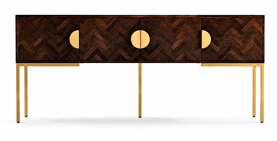 BROSA Hertz 4 Door Console Table, Dark Brown/Solid Mango, Wood/Leg Colour: