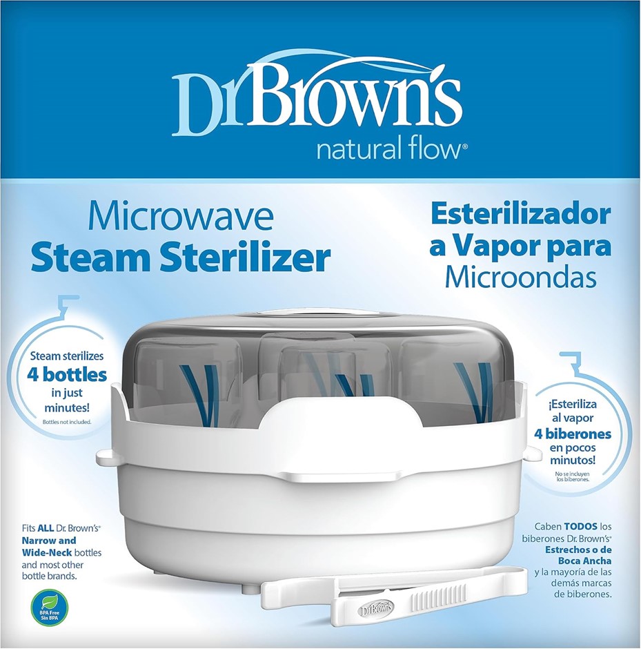 DR. BROWN'S Microwave Baby Bottle Steriliser + Tongs (Fits 4 Bottles)