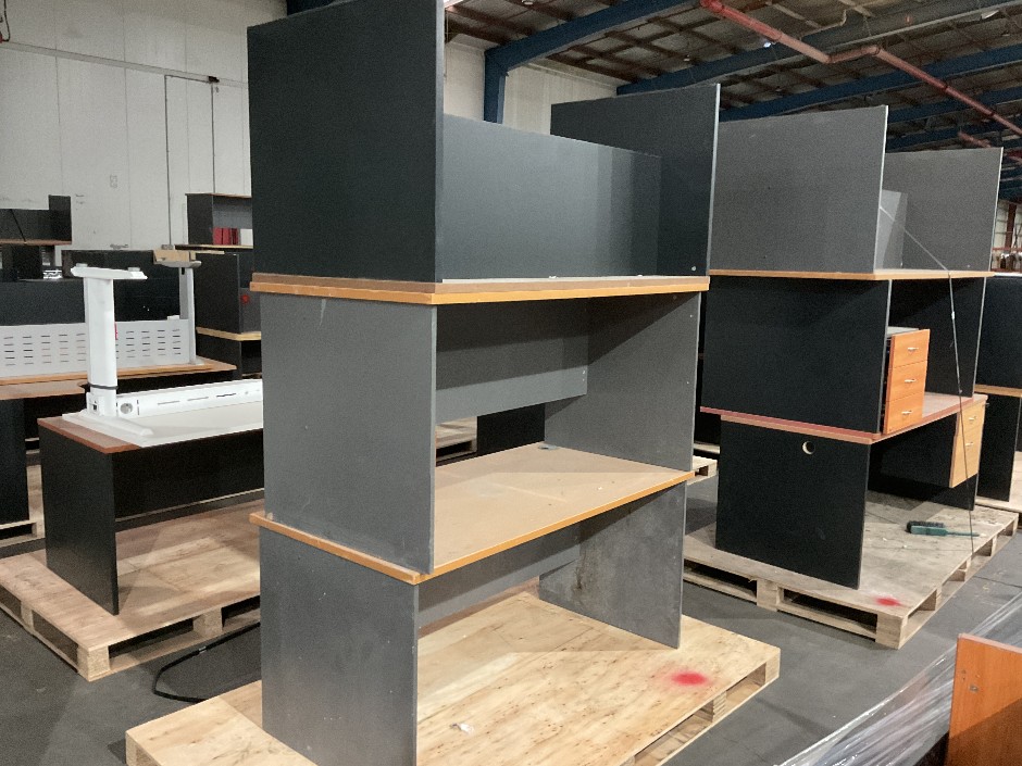 THIS SHOULD BE A SHELVING UNIT 197 3x Timber Laminate Desks