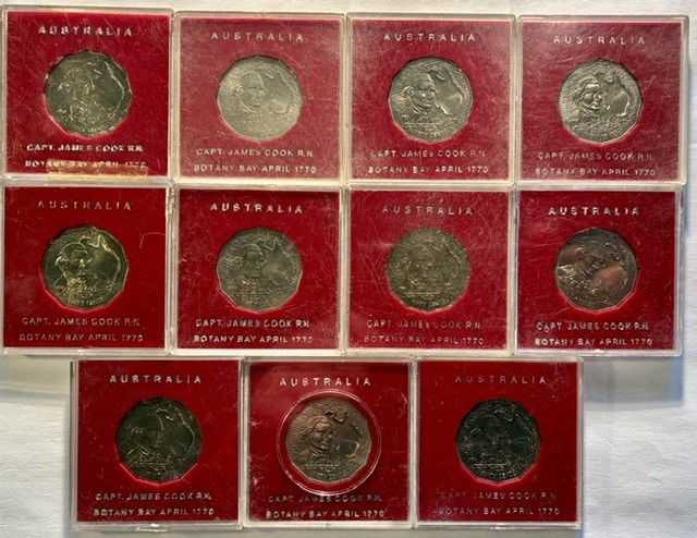 Australia: 11 x 50c 1970 Captain Cook Specimen Cased Coins