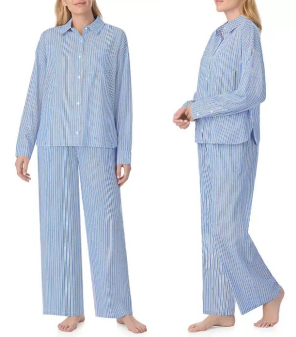 DKNY Women's 2pc Cotton Blend PJ Set, Size M, Blue. Buyers Note - Discount