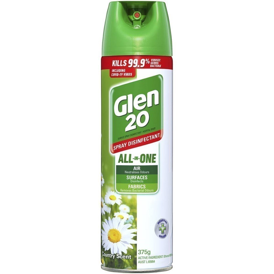 3 x GLEN20 Disinfectant Sprays, 375g, Country Scent.