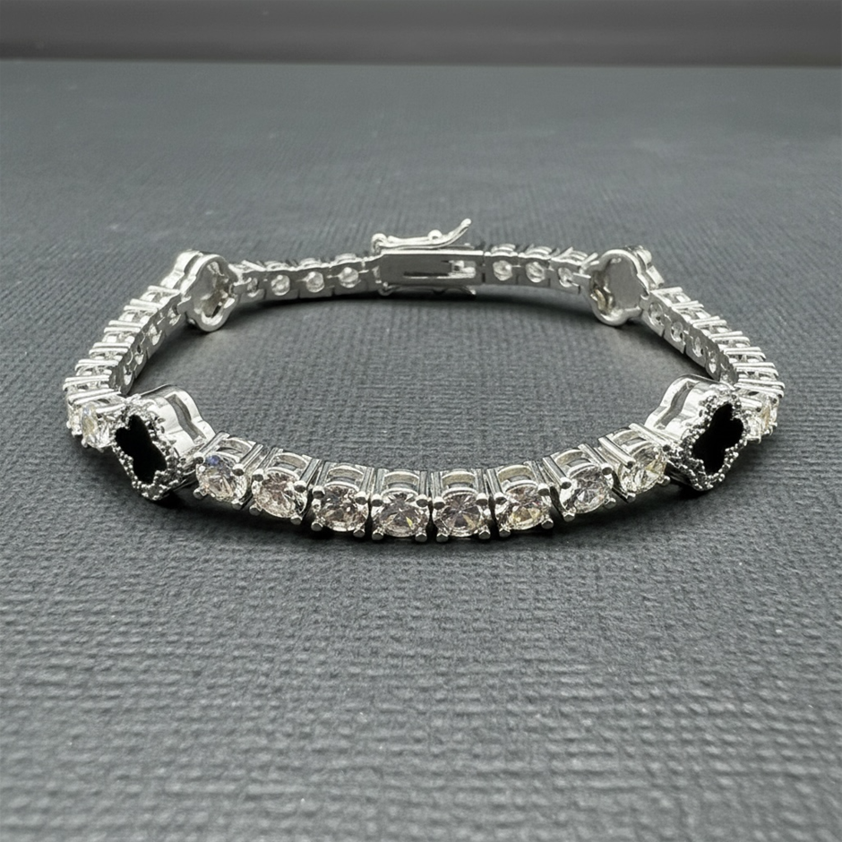 Silver-Filled Tennis Bracelet Four-Leaf Clover & AAA Cubic Zirconias20.3cm