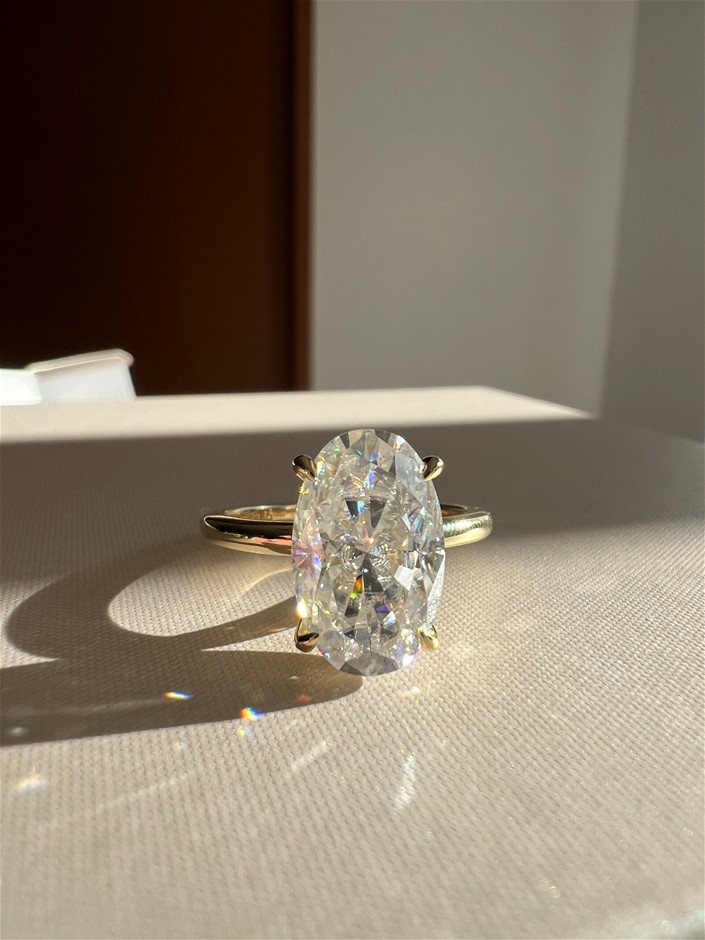 5ct Moissanite Oval Cut Hidden Halo Ring 14k Gold on Sterling Silver