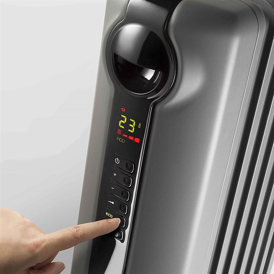0009-3140657 · DELONGHI Radia S Digital Portable Oil Column Heater, 2400W, Grey, Model TRR