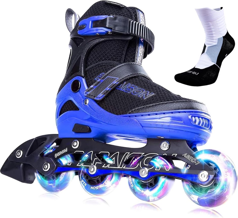 PAPAISON Adjustable Inline Skates for Kids and Adults with Full Light Up Wh