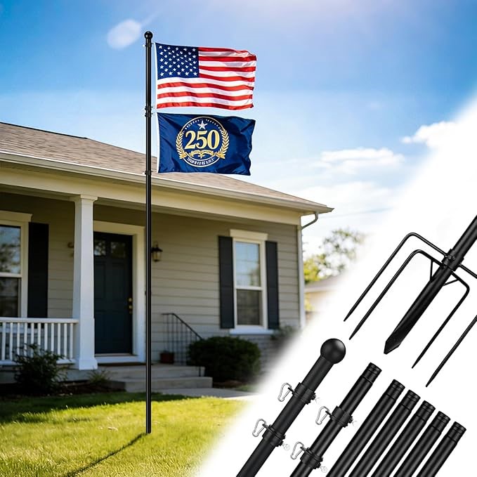 Acostop 10 FT Heavy Duty Flag Poles in Ground with 5 Pronges Base- Extra Th