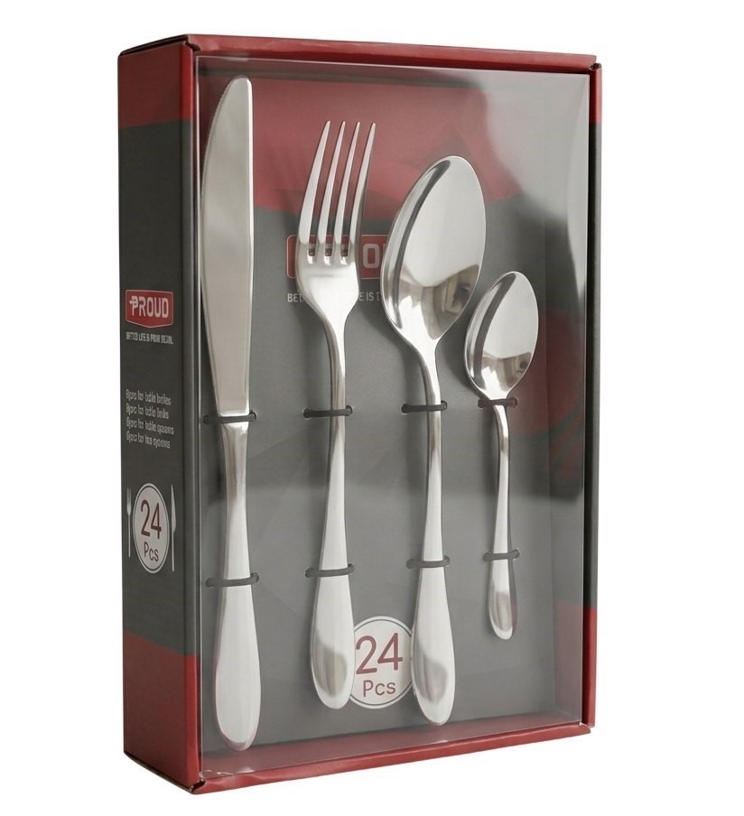 PROUD 24 Piece Cutlery Set. Stainless Steel - Plain Set (6 x Spoons, 6 x Fo