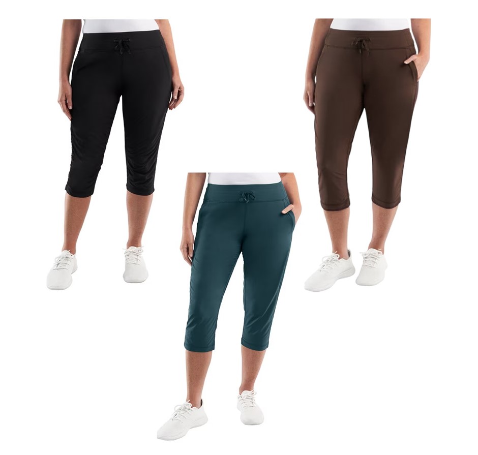 3 x SIGNATURE Women's Active Capri, Size M, Black/Blue/Brown, 7771750.
