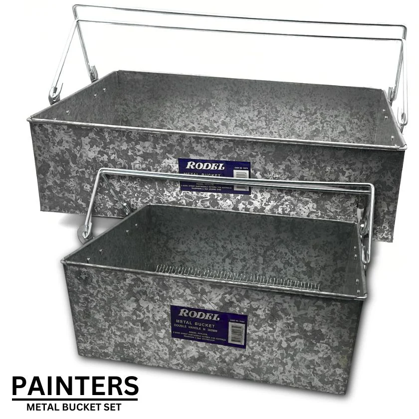 (2 Bucket Set) Double Handle small and large galvanised metal paint buckets