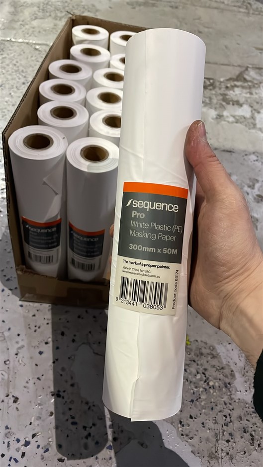 (18 Rolls) Sequence Pro White Plastic Painters Masking Paper Film – 300mm x