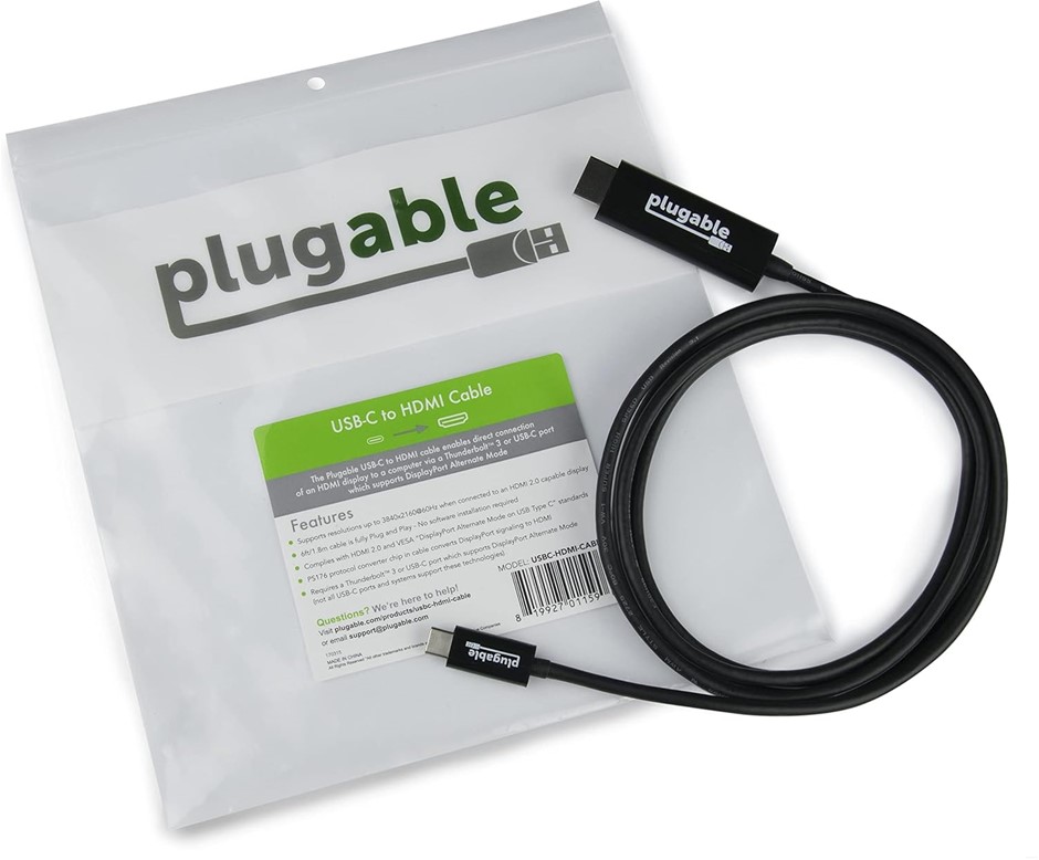 Plugable USB C to HDMI Cable 6ft - Connect USB-C, Thunderbolt 3, Thunderbol