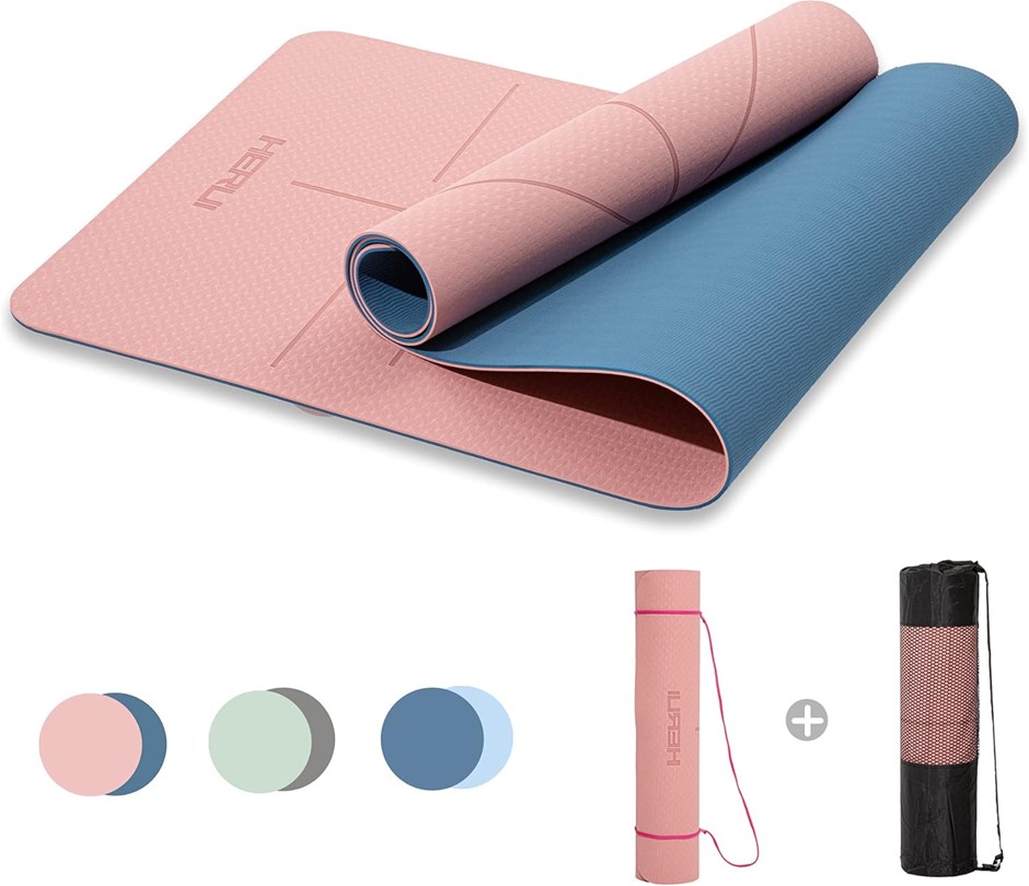 HERUI Yoga Mat Alignment Lines Anti-Slip Exercise Mat with Carrying Bag.