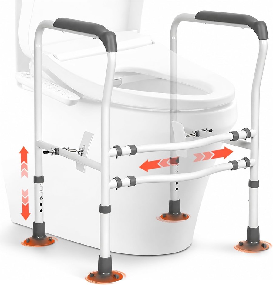 AUMERAGE Toilet Safety Frame with Handrails, Height and Width Adjustable, S