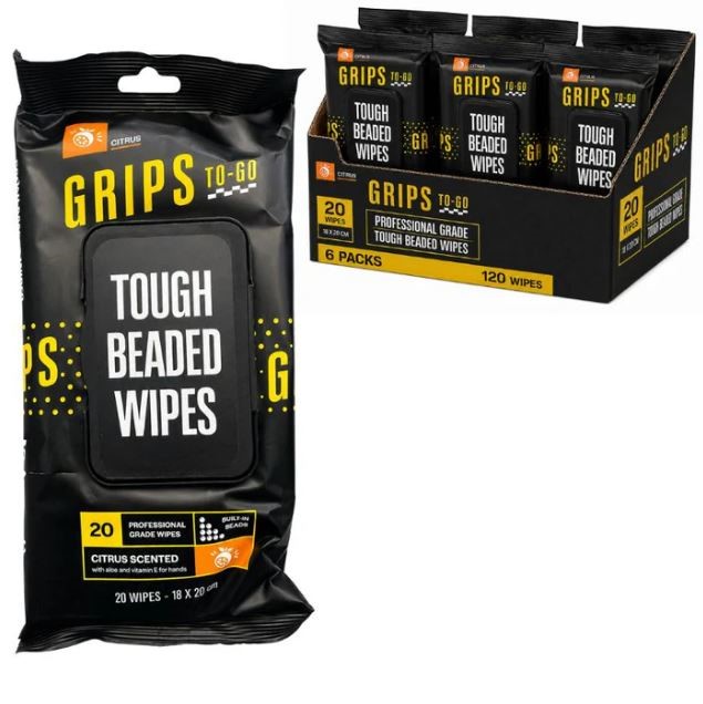 (120 Wipes) Grips To-Go Tough Beaded Wipes Citrus 18cm x 20cm