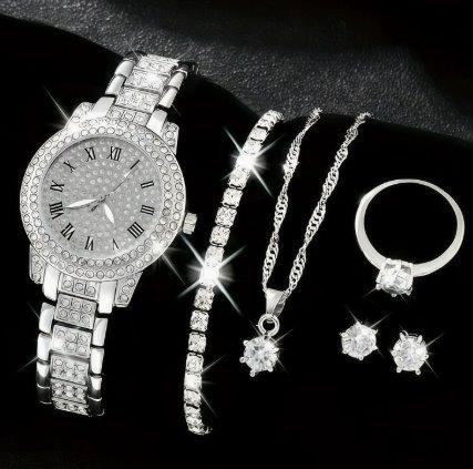 6-Piece Jewellery Set.Watch, Necklace, Bracelet, Ring & Earrings(Gift Box