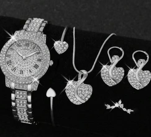 6-Piece Jewellery Set.Watch, Necklace, Bracelet, Ring & Earrings(Gift Box