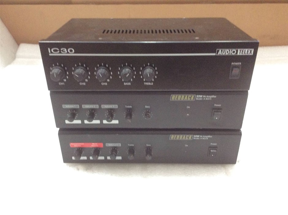Audio Telex IC30 + Redback A4031B/A4031C PA Amplifier (Lot of 3)