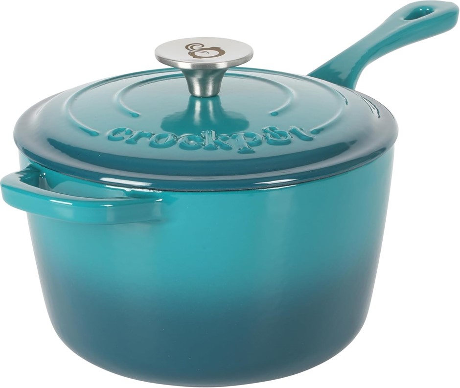 CROCK-POT 3 Qt Enamel Cast Iron Sauce Pan with Lid - Teal Ombre.