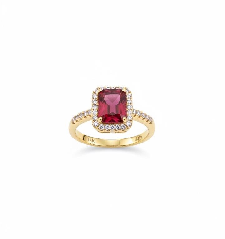 14K/Italy 2.0ct Ruby Emerald Cut Yellow Gold Filled Ring Warranty -6US