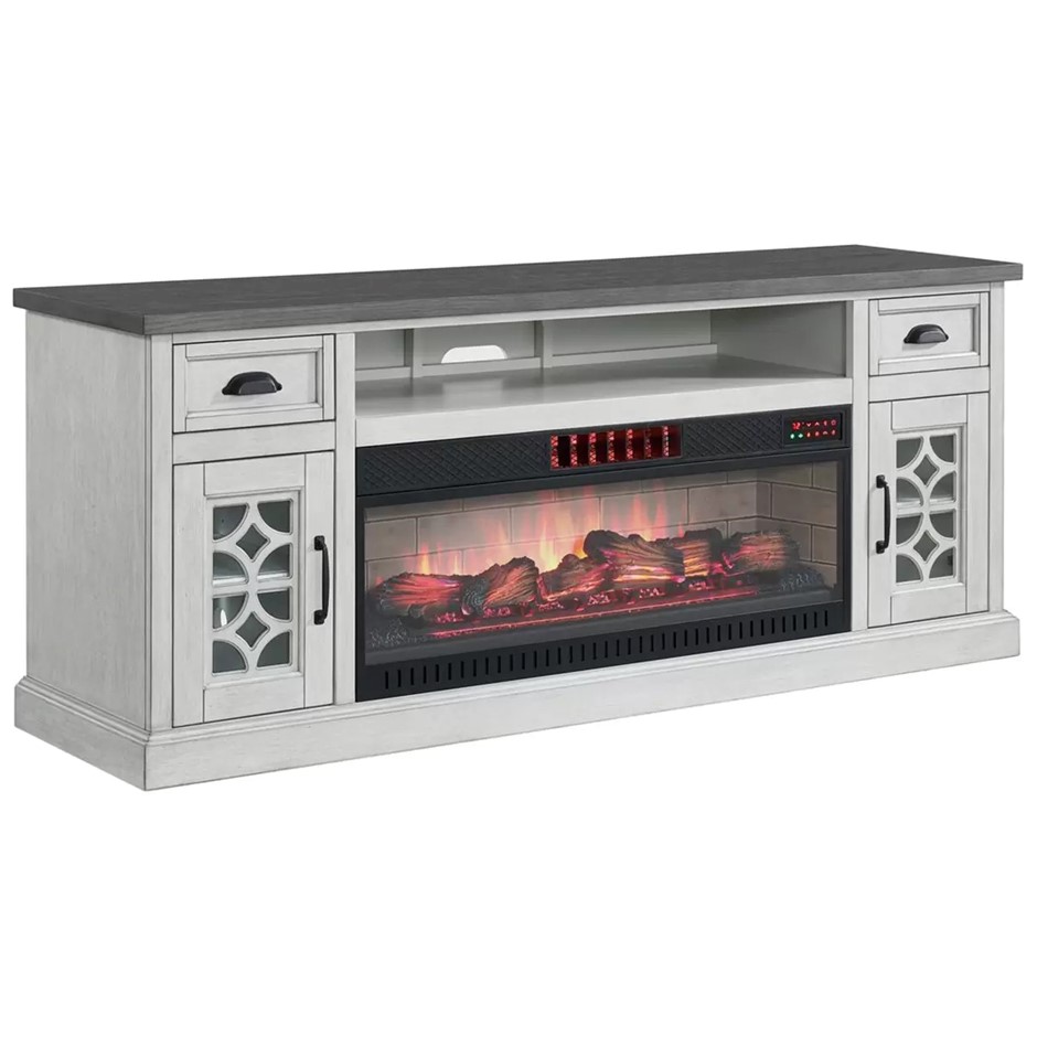 BAYSIDE TV Console With Electric Fireplace, Poplar Solids With Oak Veneers,