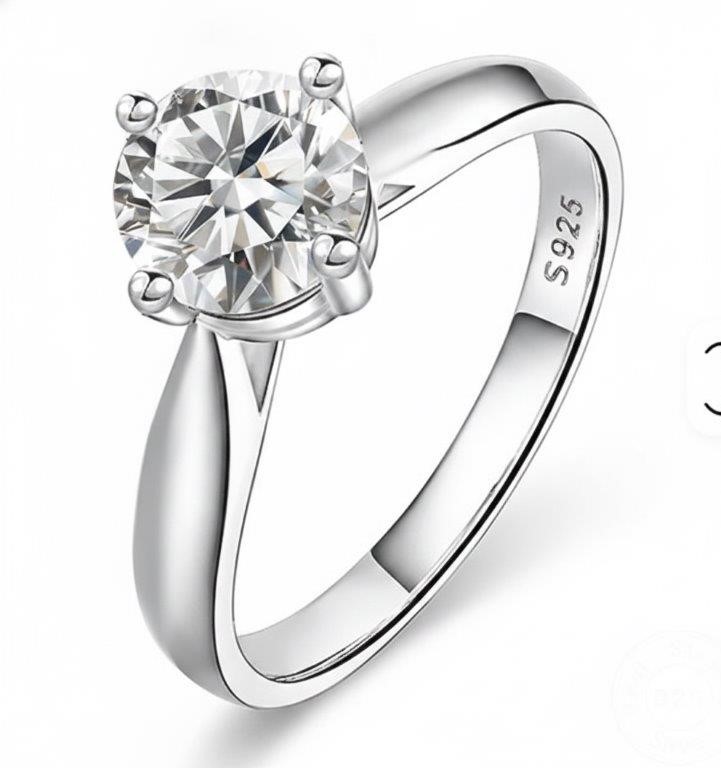 1.0ct GRA  Moissanite white  18k  white Gold Vermeil  Ring  -7US