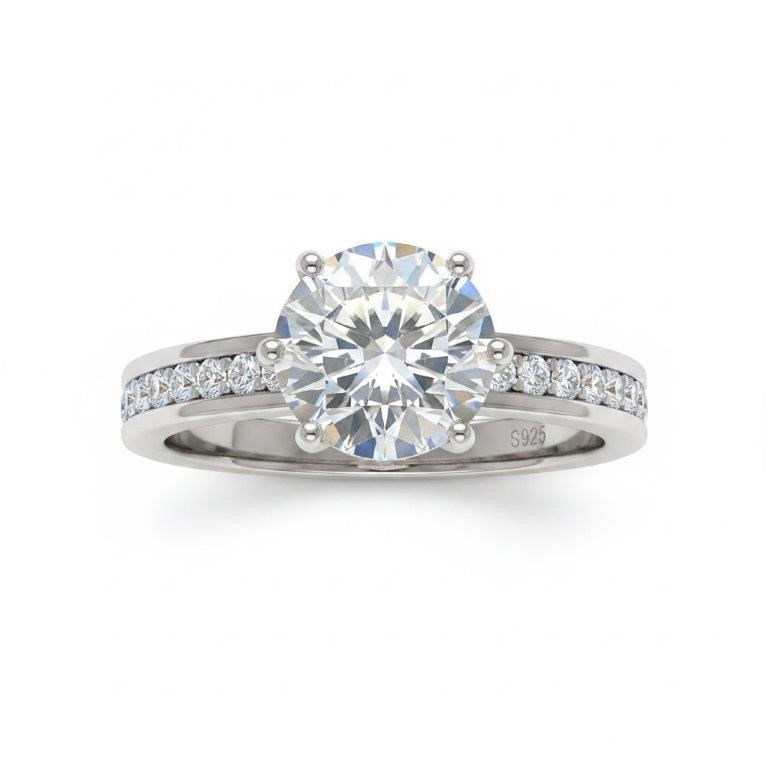 3.0ct GRA  Moissanite white  18k White Gold Vermeil  Ring  -9US