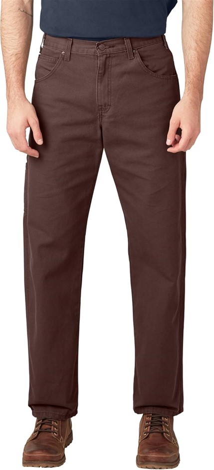 DICKIES Men's Relaxed Fit Duck Carpenter Jean, 38W x 32L, Rinsed Chocolate