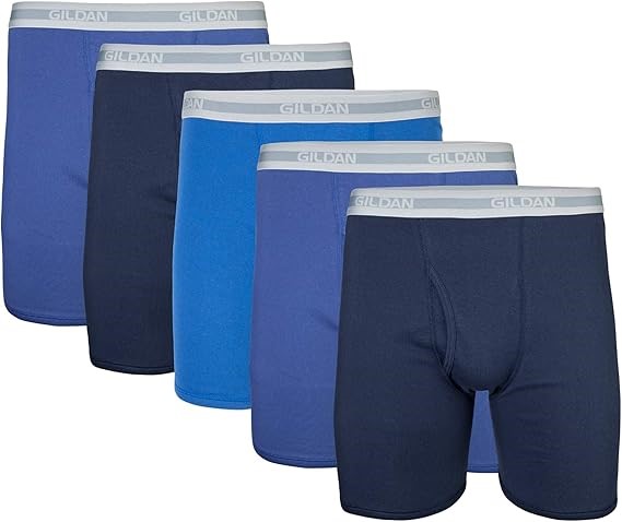5pk x GILDAN Men's Underwear Boxer Briefs, Size M, Navy/Metro Blue/Antique