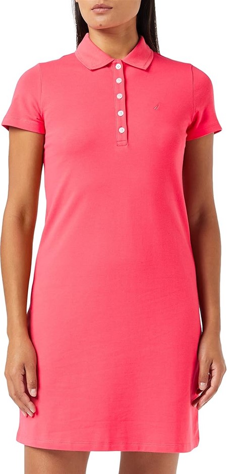 NAUTICA Women's Classic SS Stretch Polo Dress, Size L, Rouge Pink, 9300ZD.