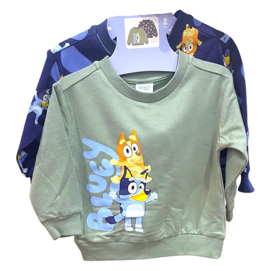2-Pack BLUEY Kids' Crew Sweatshirts, Size 7, Khaki Green/Blue. Buyers Note