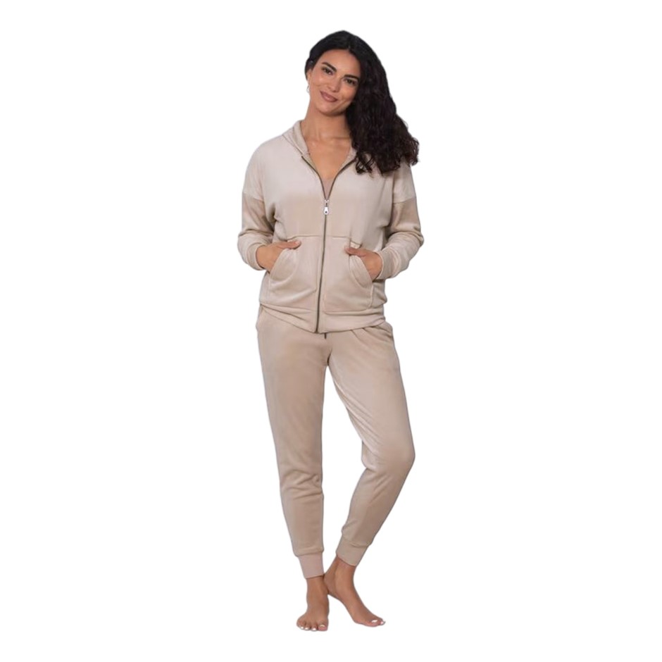 2pc JEZEBEL Women's Velour Set, Size XS, Beige. Buyers Note - Discount Fre