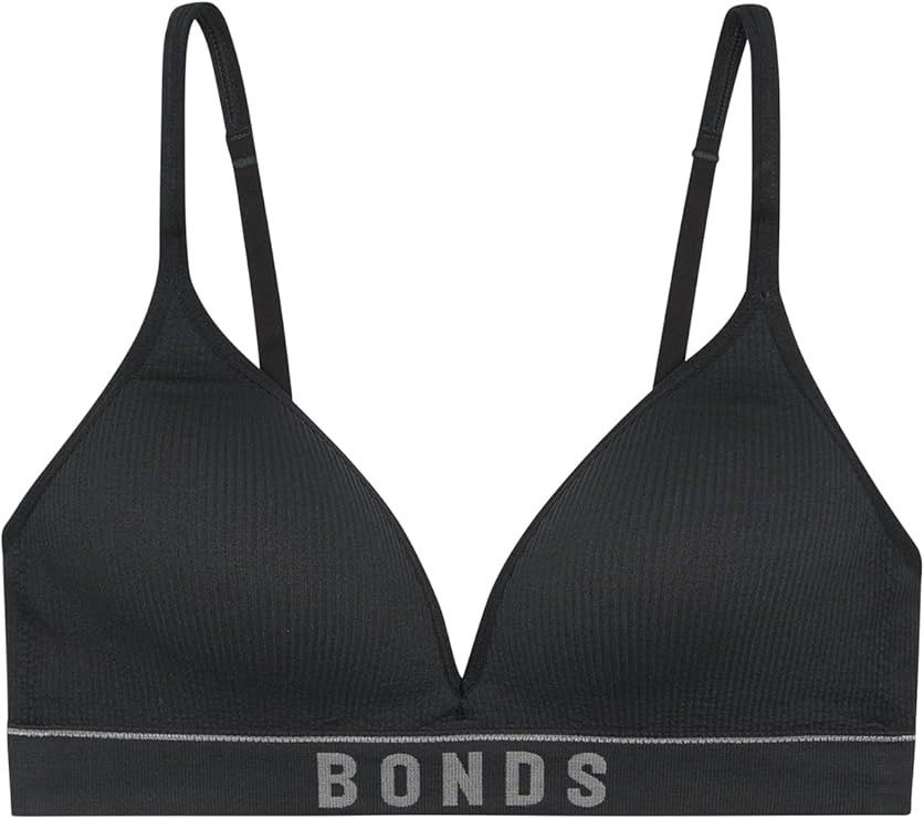 BONDS Women's Retro Rib Wirefree Bra, Size 14, Black (BAC), YXF7Y. RRP: $50