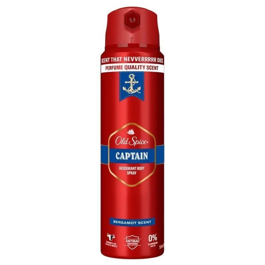 3 x OLD SPICE Captain Deodorant Body Spray, Bergamot Scent, 150ml.