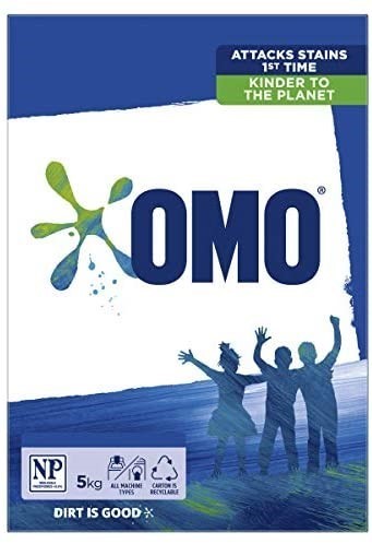 2 x OMO Active Clean Front & Top Loader Laundry Powder, 5kg. N.B: Damaged p