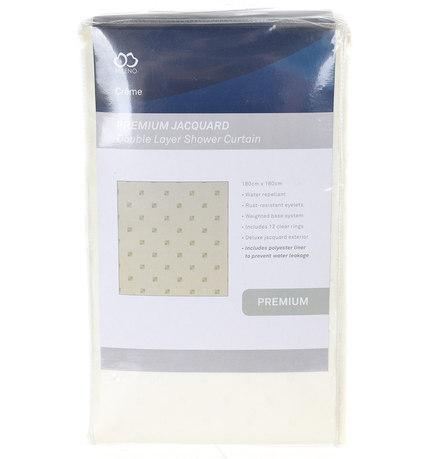 MILENO Polyester Jacquard Double Layer Shower Curtain 180cm x 180cm,  Creme