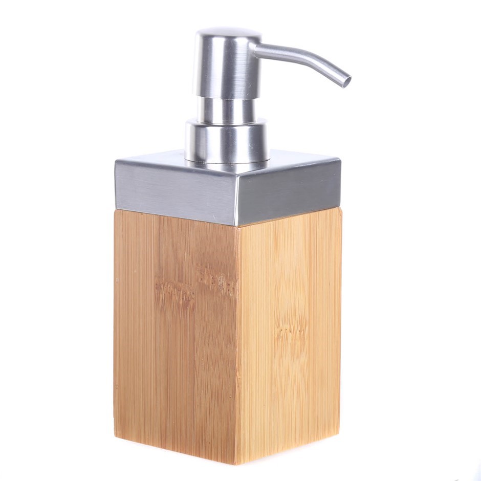2 x MILENO Bamboo Soap Dispenser, 6.5 x 6.5 x 16.6cm.