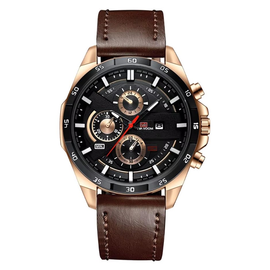 Multifunctional Water Resistant Fashion Watch for Men,Brown/Black/Rose Gold