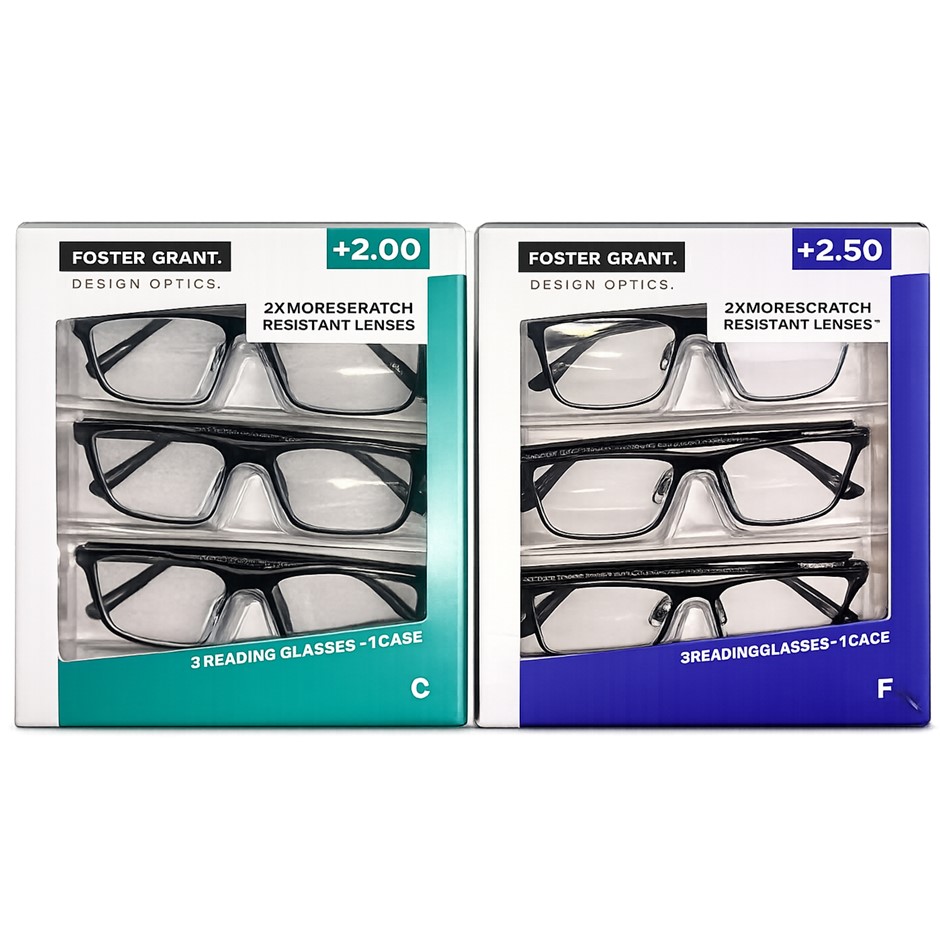 Foster Grant Design Optics Reading Glasses Bundle – +2.00 & +2.50, 3 Pairs