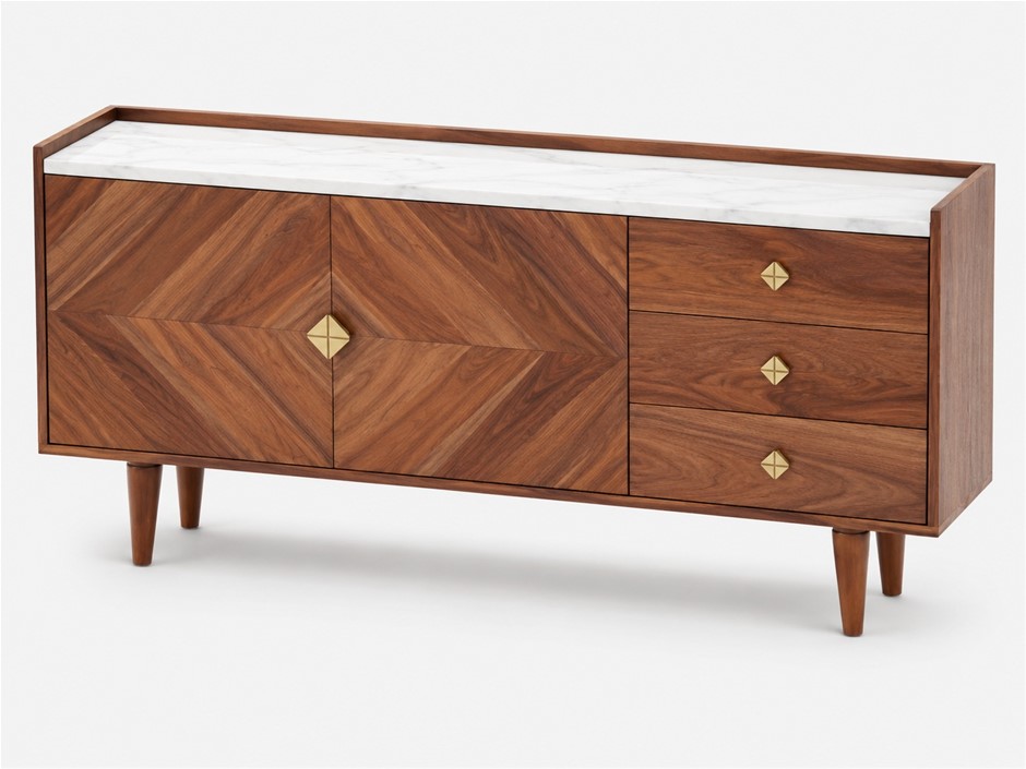 MATT BLATT Dado Sideboard Natural Sheesham FInish with Marble Top ( Top Siz