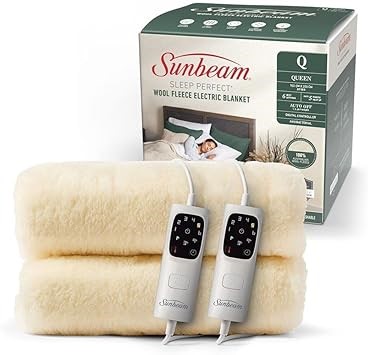 SUNBEAM Sleep Perfect Wool Fleece Electric Blanket Queen | 100% Australian