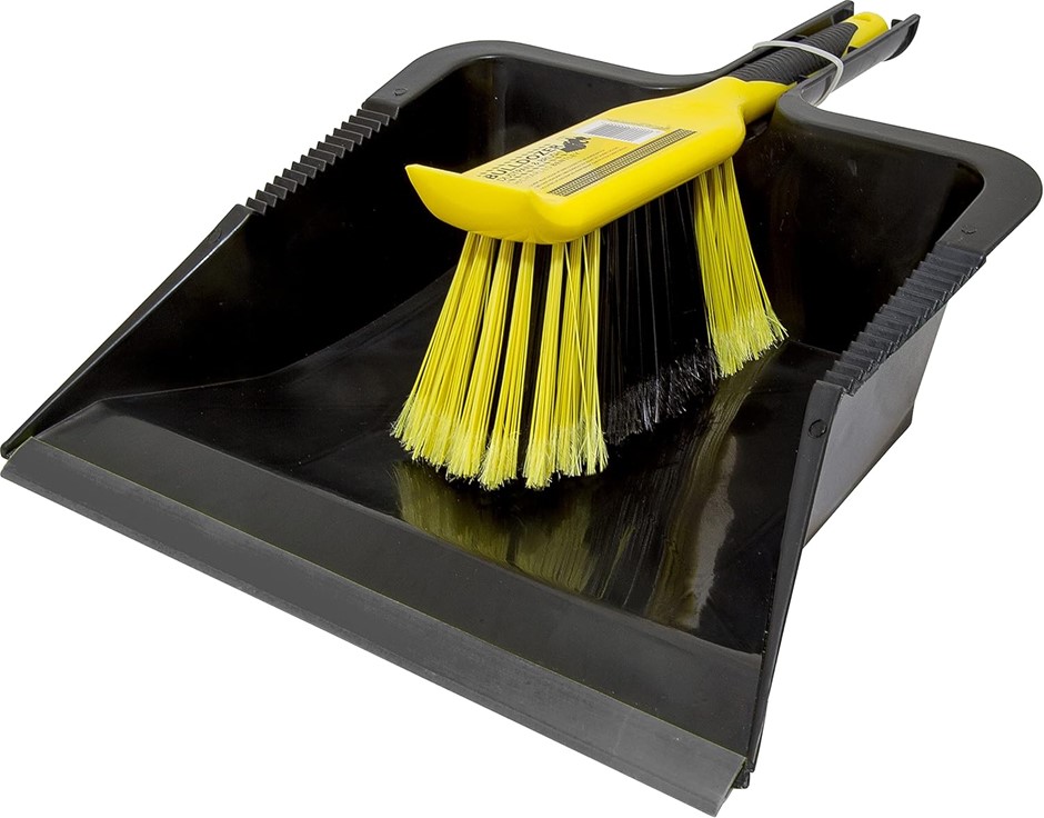 Charles Bentley Bulldozer Heavy Duty Dustpan and Brush Set with Stiff, Soft