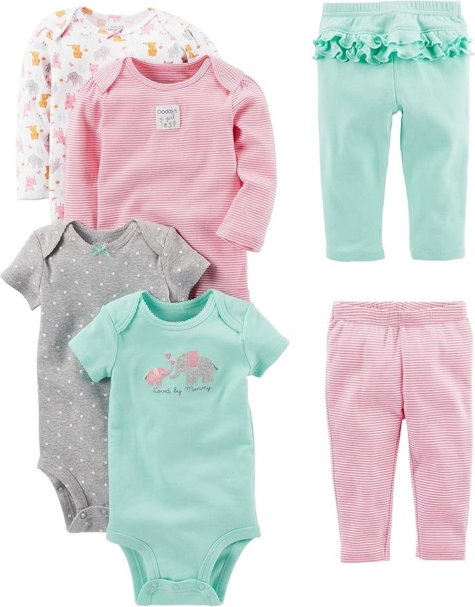 6pcs x SIMPLE JOYS BY CARTER'S Baby Bodysuits & Pants Set, Size 0-3M, Aqua