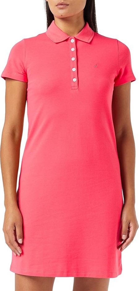 NAUTICA Women's Classic SS Stretch Polo Dress, Size L, Rouge Pink, 9300ZD.